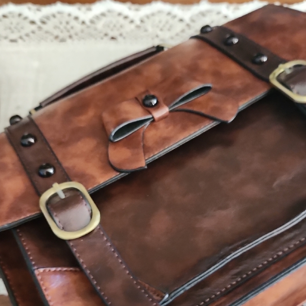 Brown Leather Women's Satchel - Picture 3 of 5